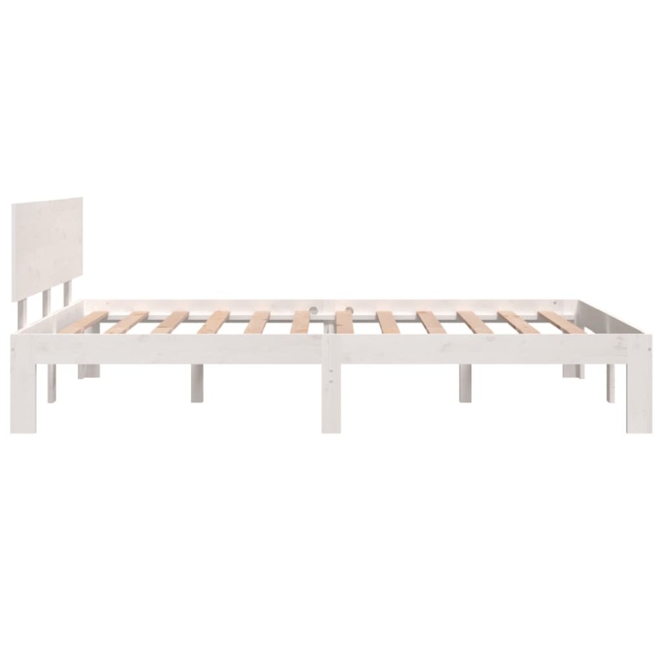 Estructura de cama doble pequeña madera maciza blanca
