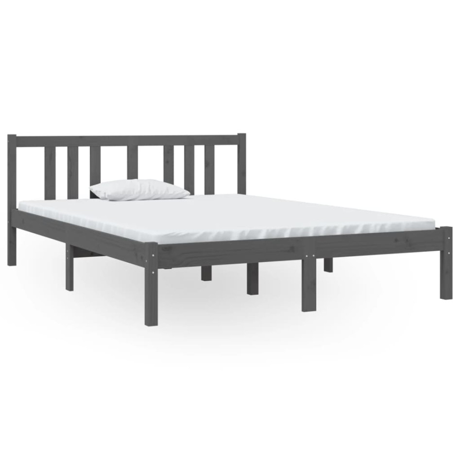 Estructura de cama madera maciza gris doble 135x190