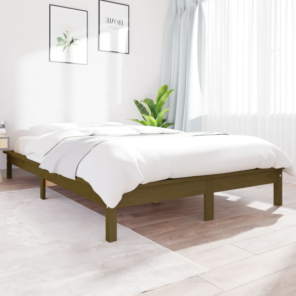 Estructura de cama madera maciza pino marrón miel 140x190