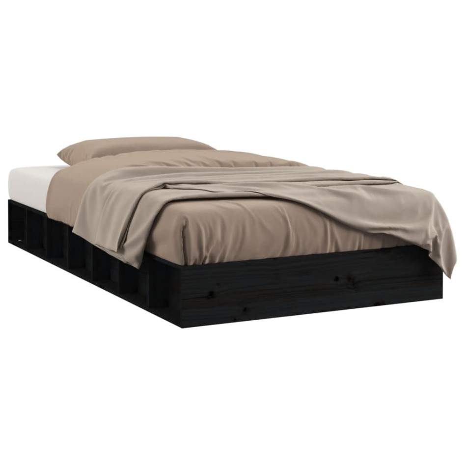 Estructura de cama doble de madera maciza negro 135x190