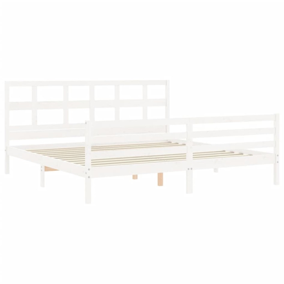 Estructura de cama con cabecero madera maciza blanco 200x200
