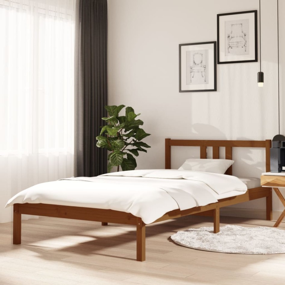Estructura de cama madera maciza marrón miel 100x200