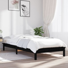 Estructura de cama madera maciza de pino negra 100x200