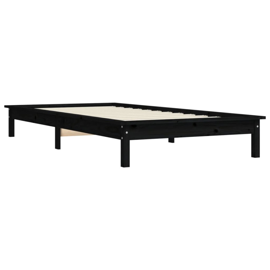Estructura de cama madera maciza de pino negra 100x200
