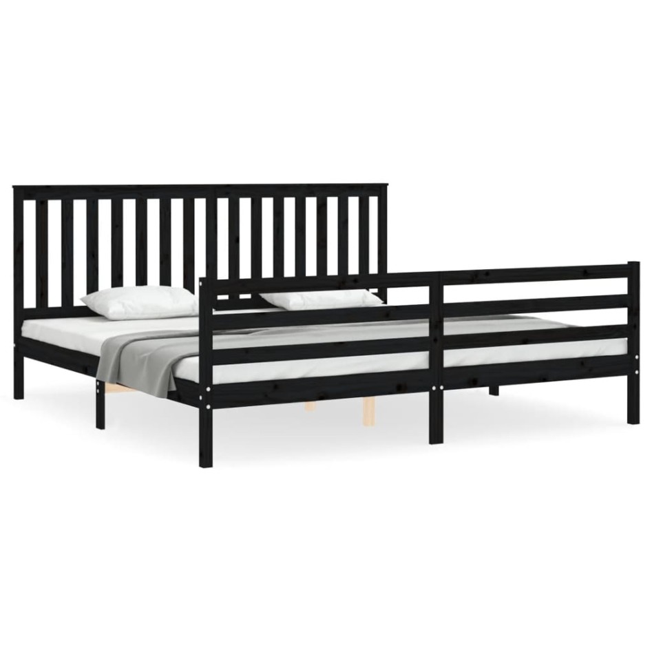 Estructura de cama con cabecero madera maciza negro 200x200