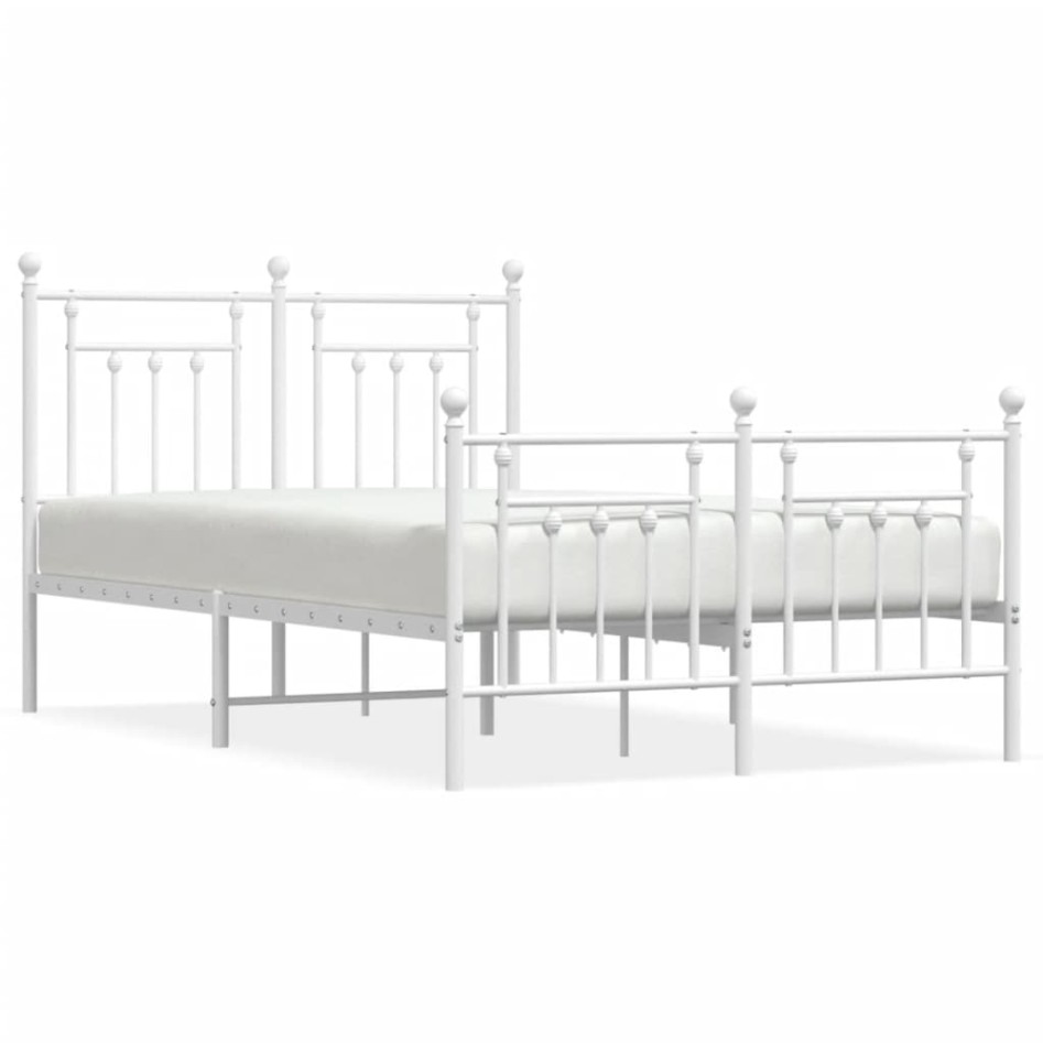 Estructura cama metal con cabecero y estribo blanco 120x200