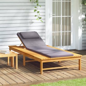 Tumbona con cojín gris oscuro y almohada madera maciza