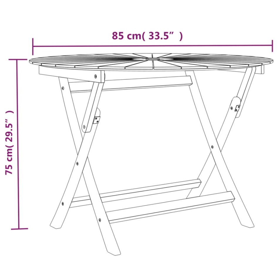 Mesa de jardín plegable madera maciza de teca Ø 85x75