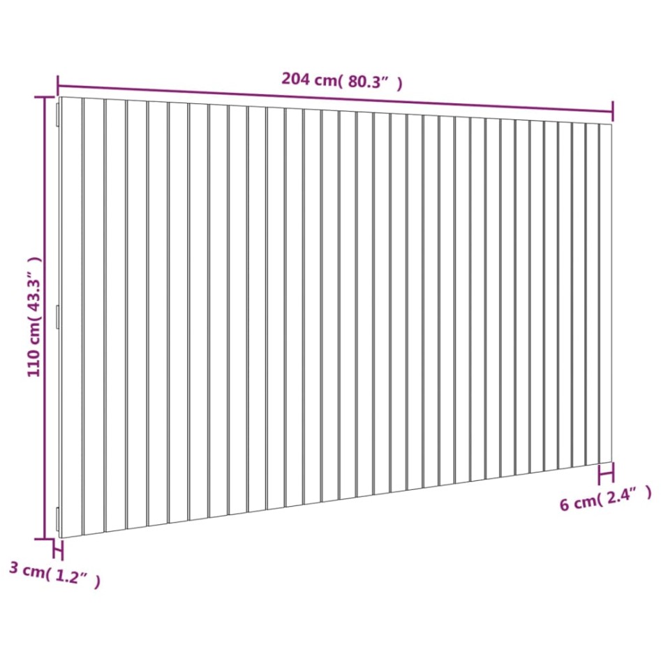 Cabecero de cama pared madera maciza pino negro 204x3x110