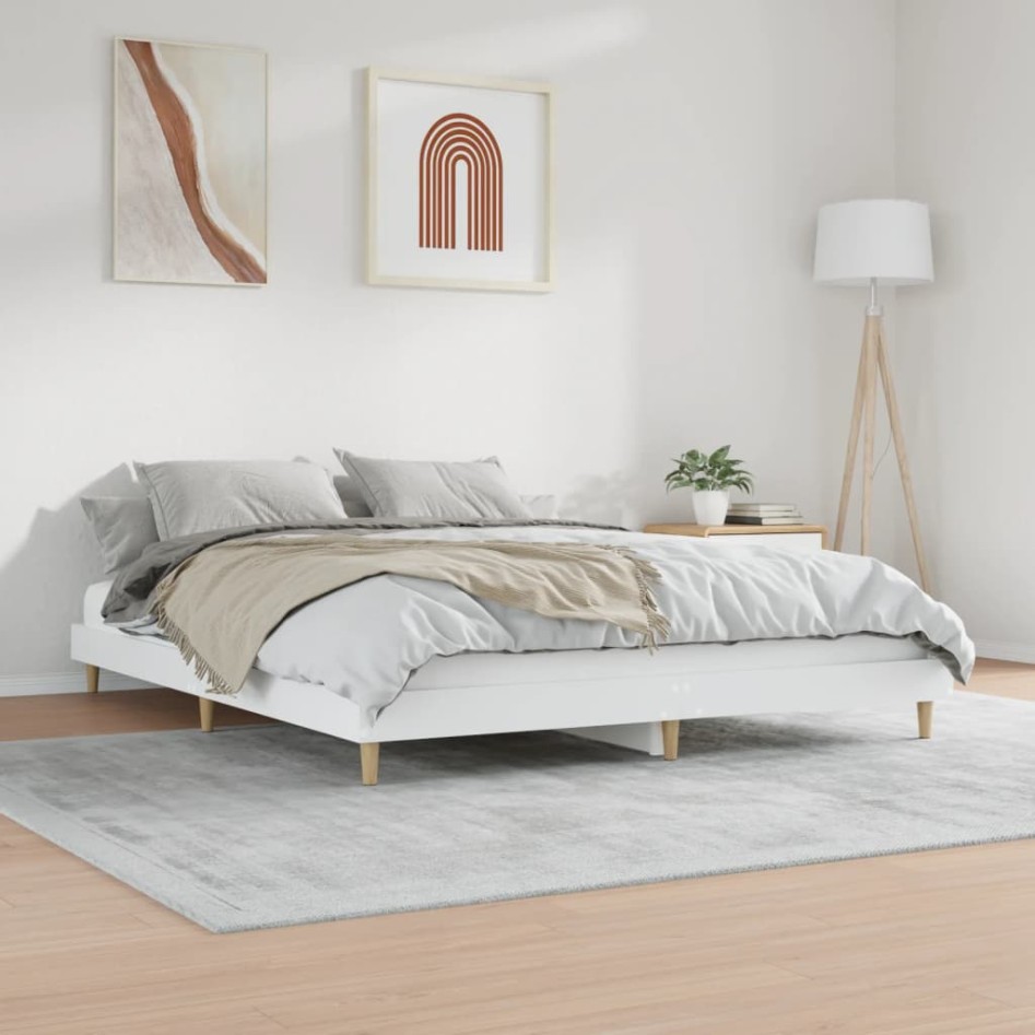 Estructura de cama madera contrachapada blanca 160x200
