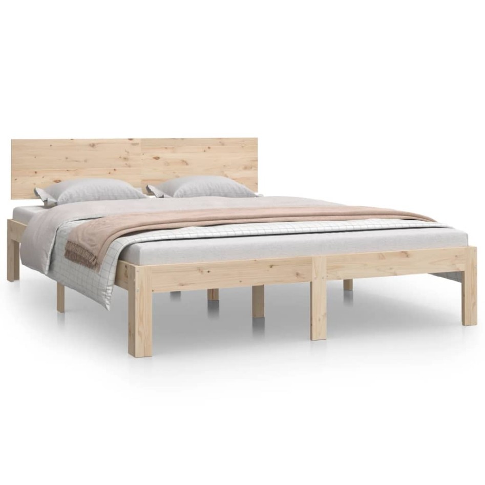Estructura de cama de matrimonio madera maciza 135x190