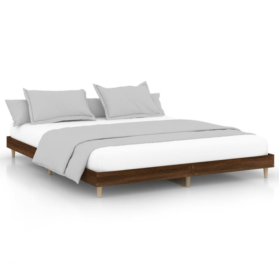 Estructura de cama madera contrachapada marrón roble 160x200