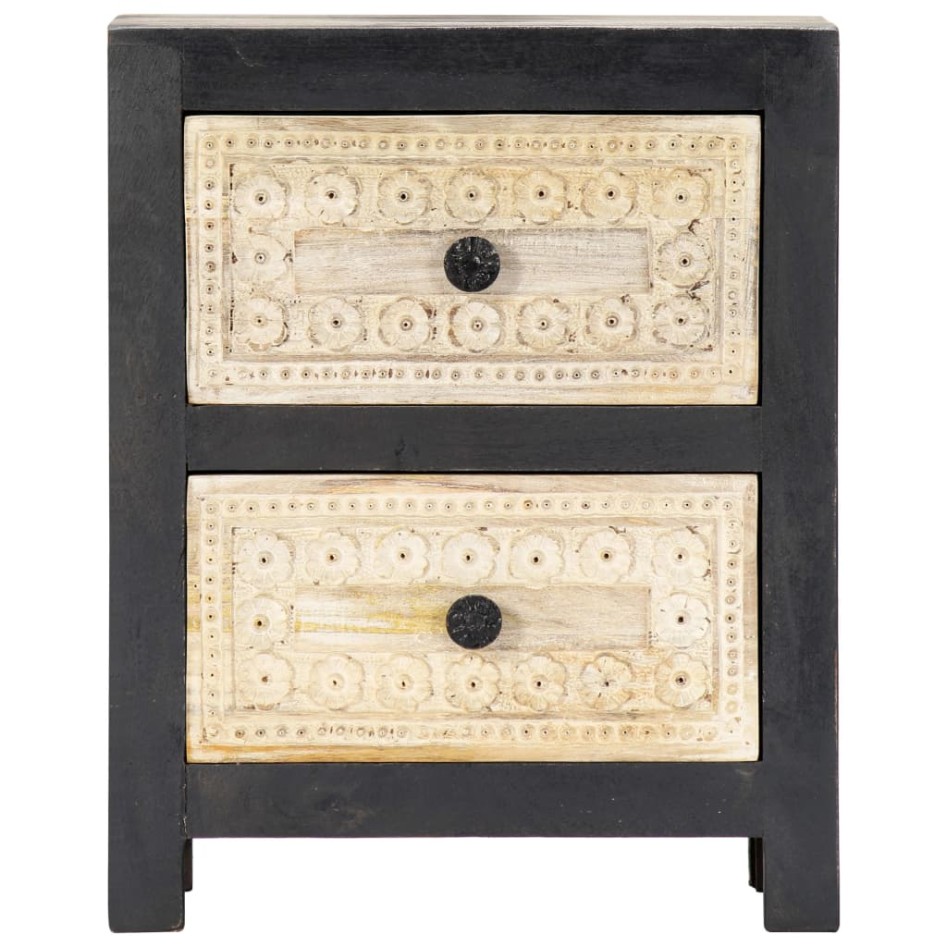 Mesita de noche tallada madera maciza de mango gris 40x30x50