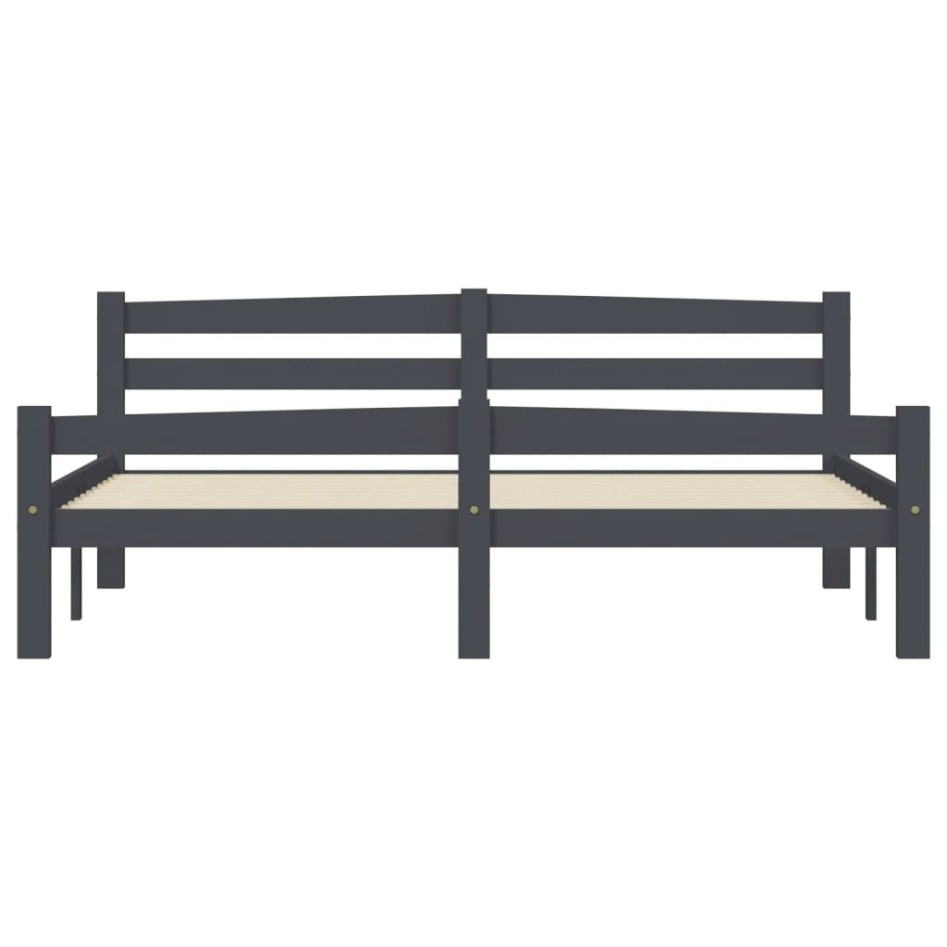 Estructura de cama madera maciza pino gris oscuro 160x200
