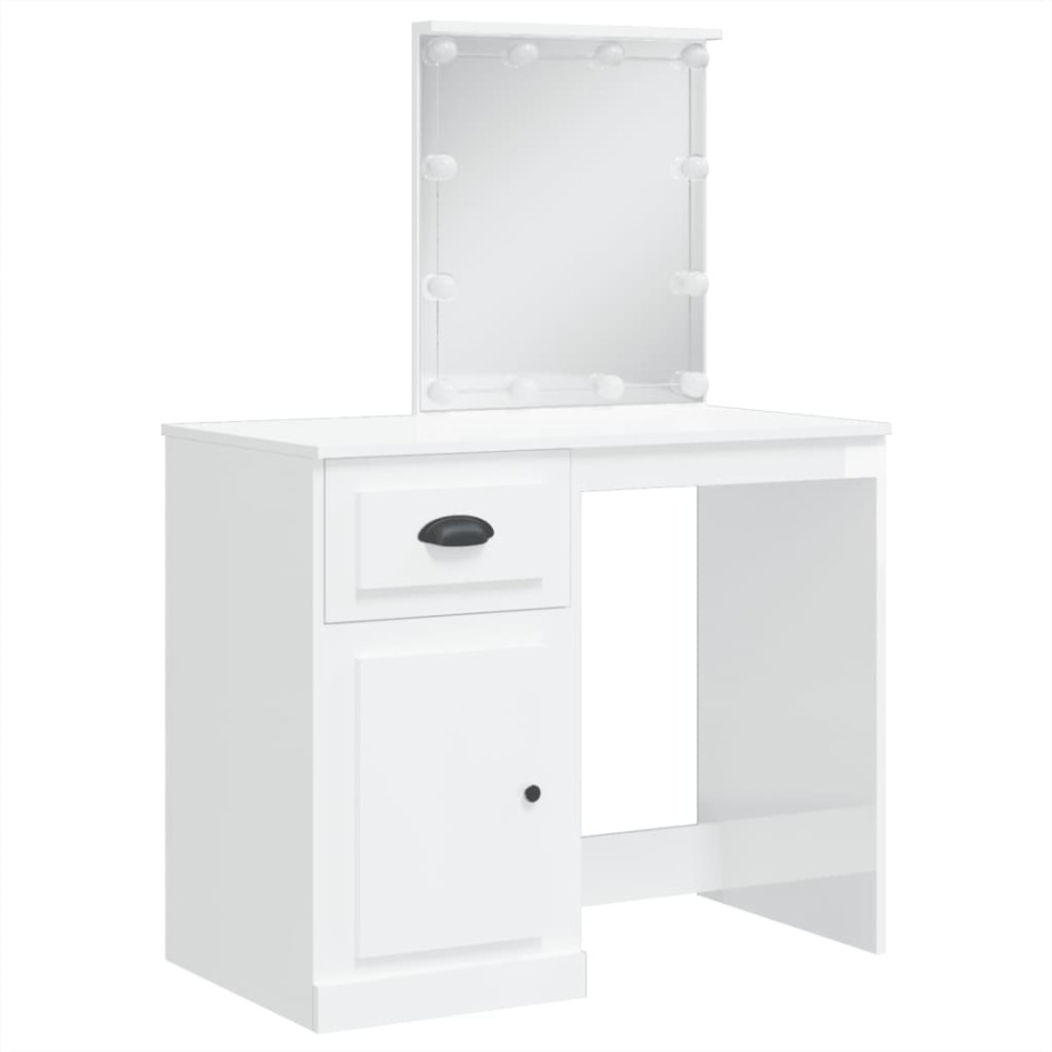 Tocador con luces LED blanco brillante 90x42x132,5