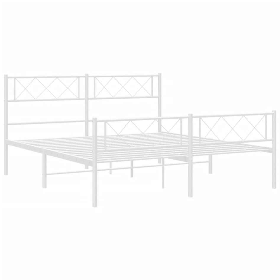 Estructura cama metal con cabecero y estribo blanco 135x190