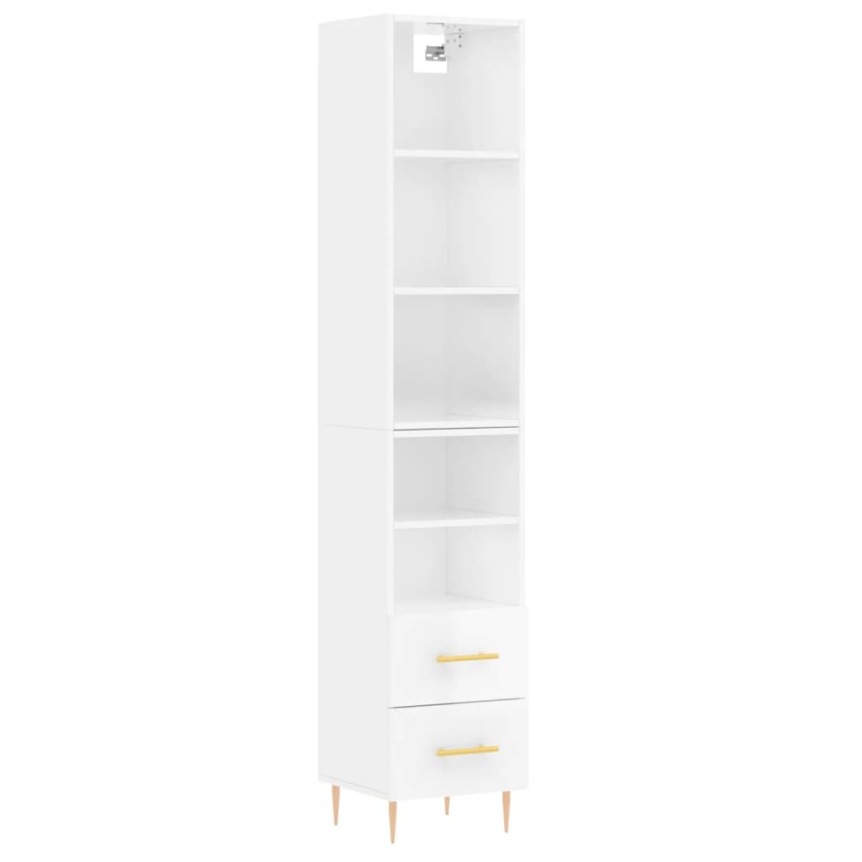 Aparador alto madera contrachapada blanco brillo 34,5x34x180