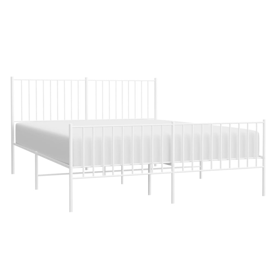 Estructura cama metal con cabecero y estribo blanco 150x200