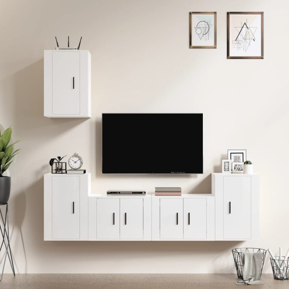 Set de muebles de TV 5 pzas madera contrachapada blanco