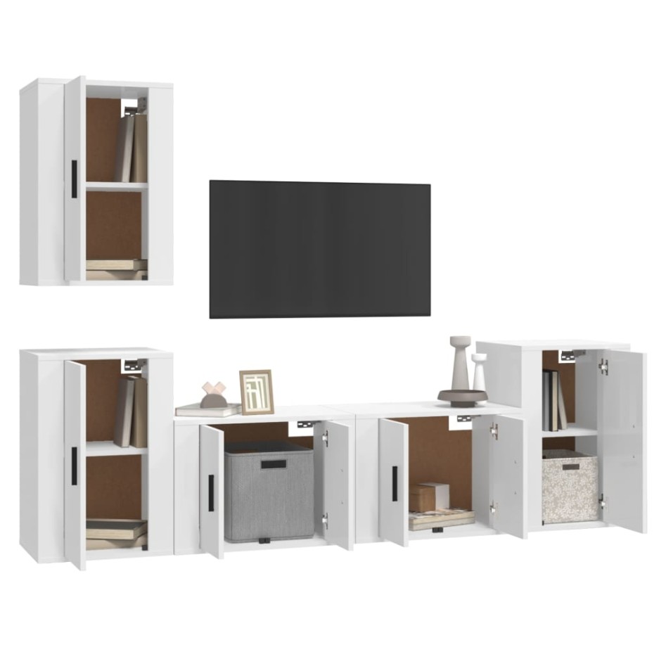 Set de muebles de TV 5 pzas madera contrachapada blanco