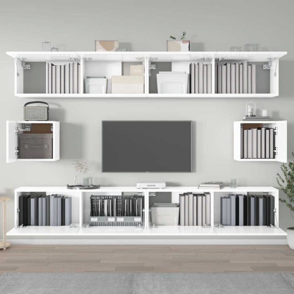 Set de muebles de TV 6 pzas madera contrachapada blanco