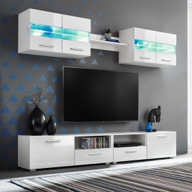 Mueble de salón de TV con luces LED blanco brillante 5