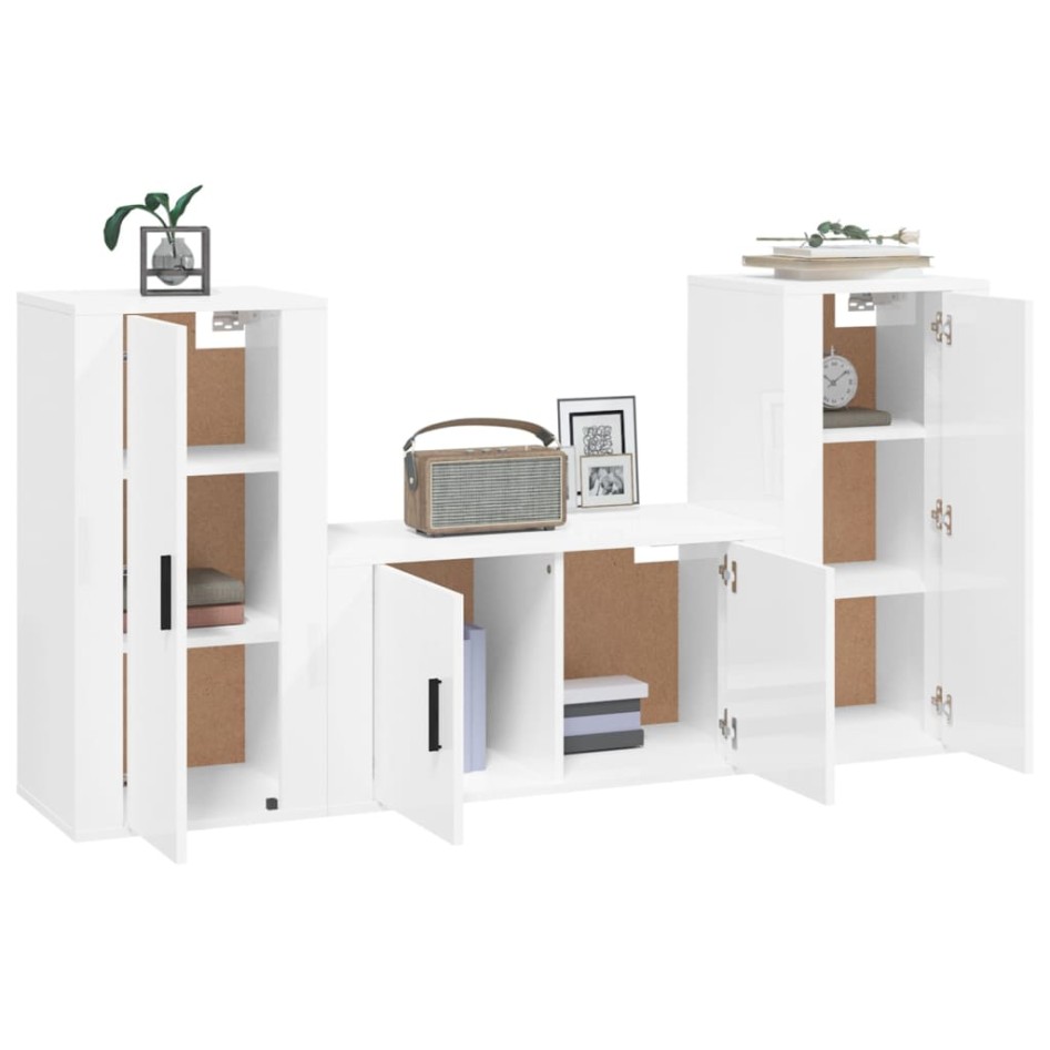 Set de muebles de TV 3 pzas madera contrachapada blanco