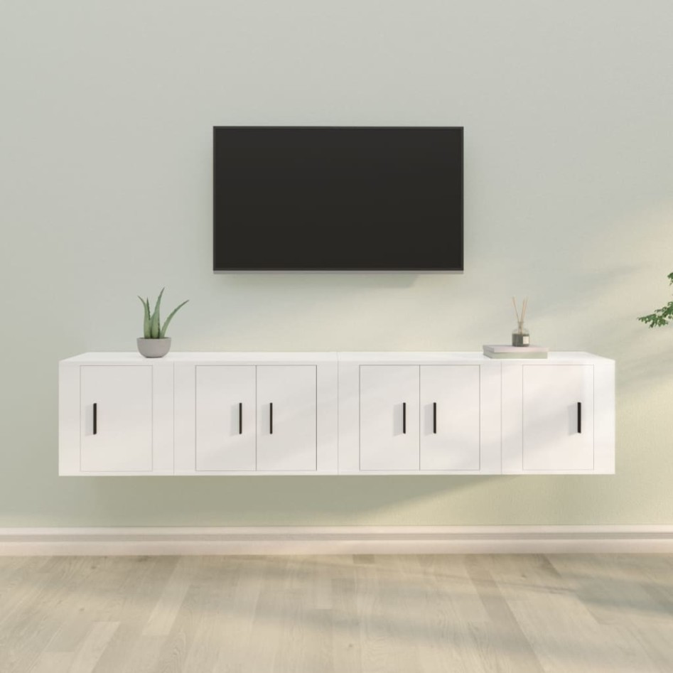 Set de muebles de TV 4 pzas madera contrachapada blanco