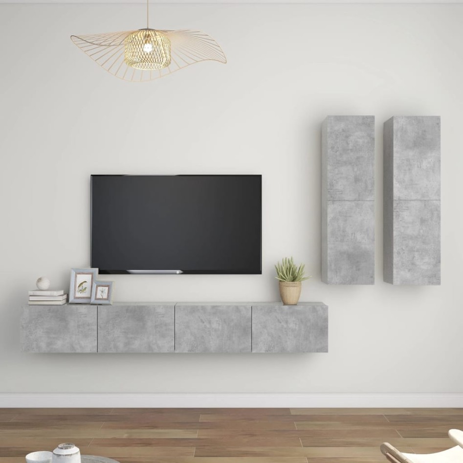 Set de muebles de TV 4 pzas madera contrachapada gris