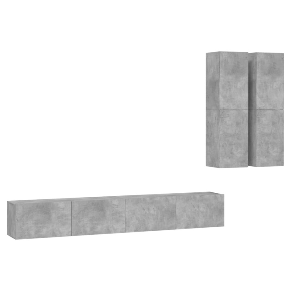 Set de muebles de TV 4 pzas madera contrachapada gris