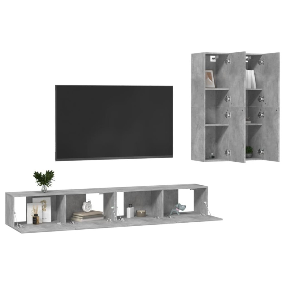 Set de muebles de TV 4 pzas madera contrachapada gris