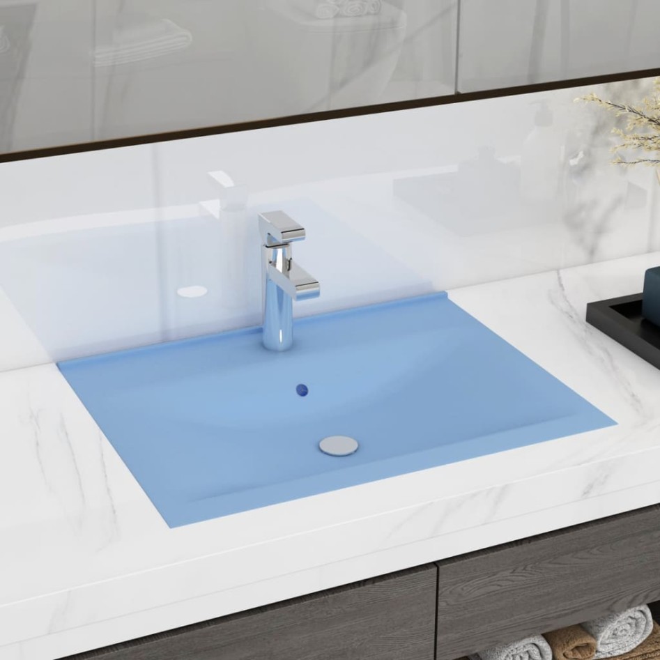 Lavabo de lujo con grifo cerámica 60x46 cm azul