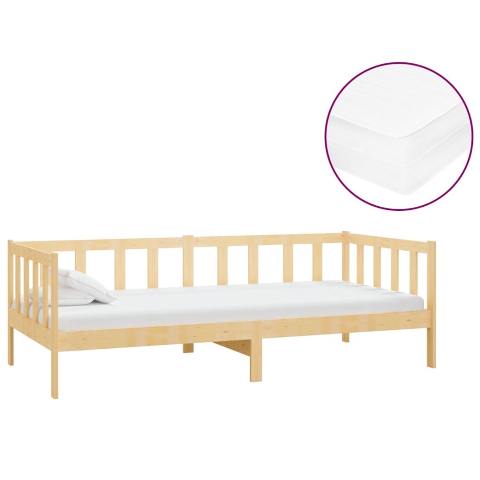 Sofá cama con colchón madera de pino maciza 90x200