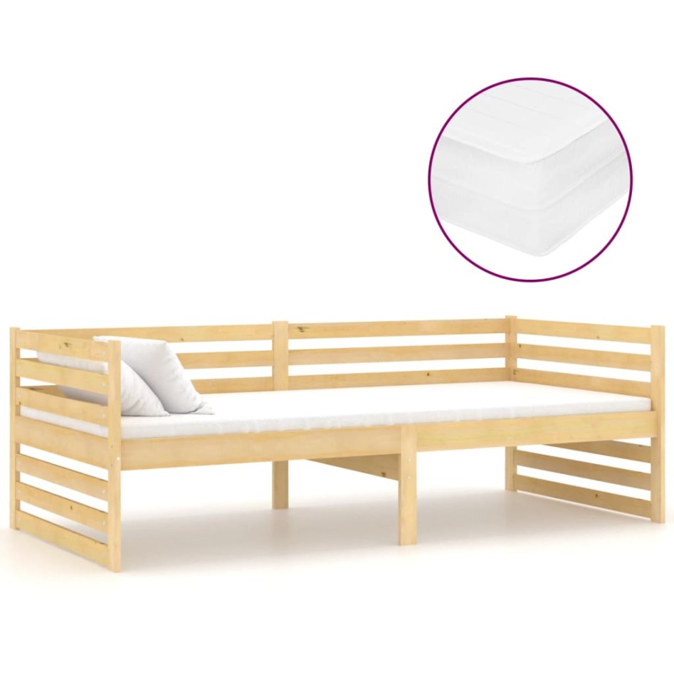 Sofá cama con colchón madera de pino maciza 90x200