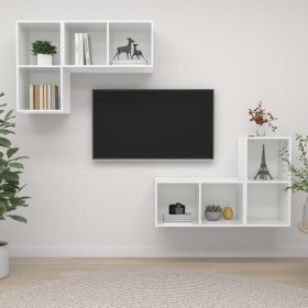 Muebles de salón de pared 4 piezas blanco y roble
