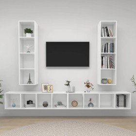 Muebles de salón de pared 4 piezas blanco y roble