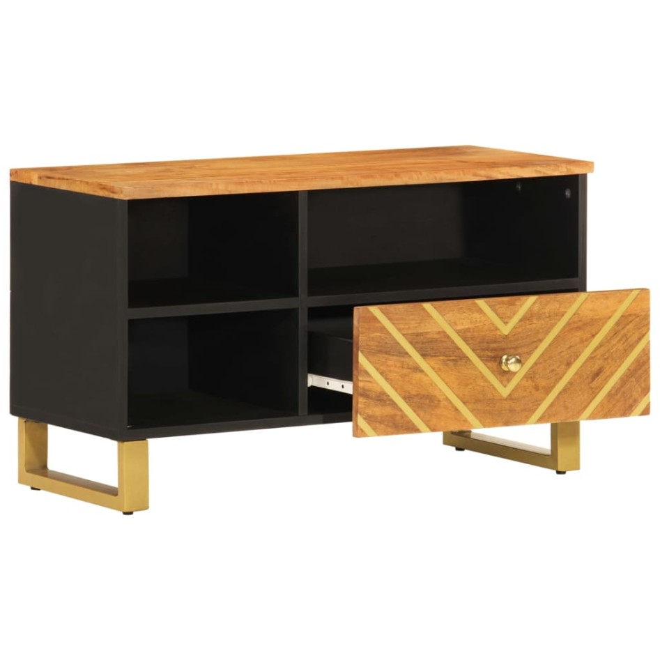 Mueble de TV madera maciza de mango marrón negro 80x33,5x46