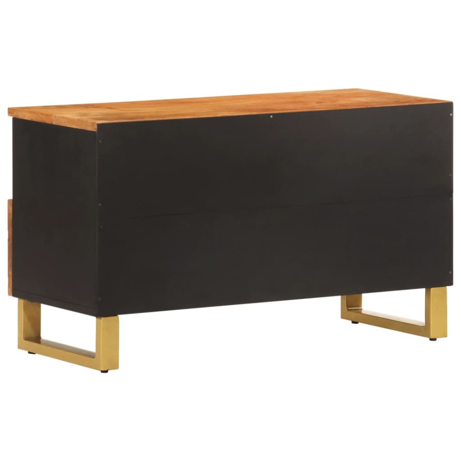 Mueble de TV madera maciza de mango marrón negro 80x33,5x46