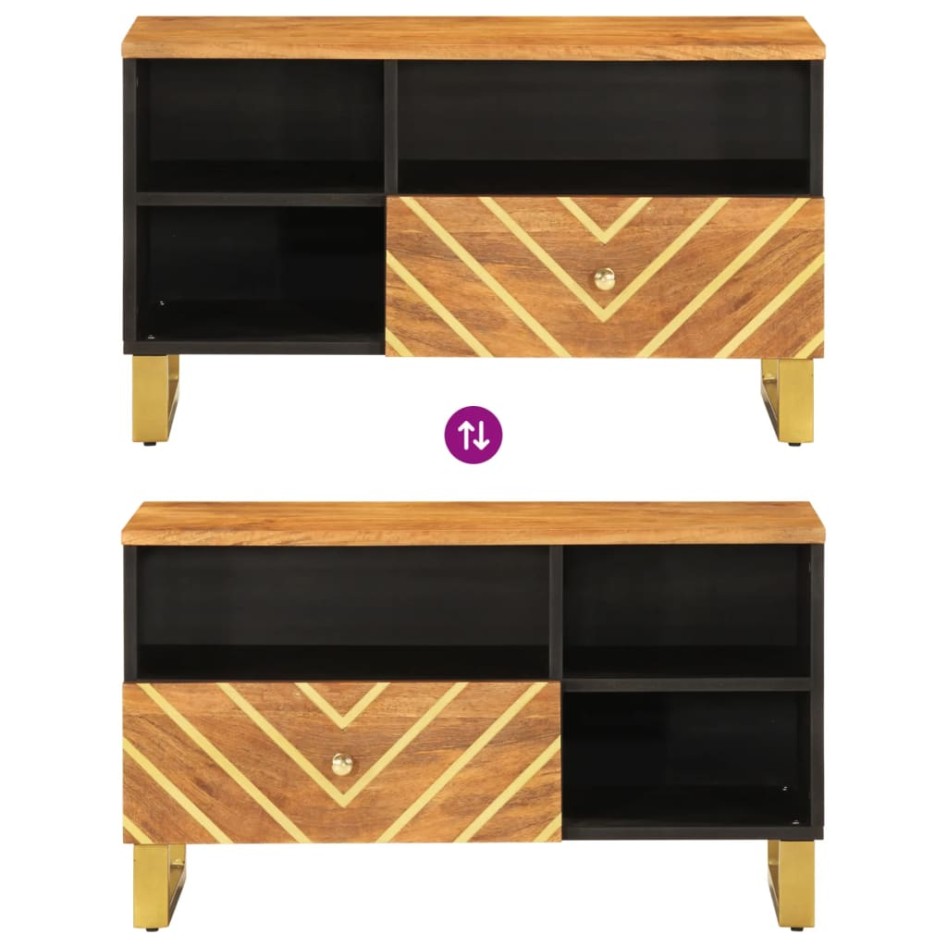 Mueble de TV madera maciza de mango marrón negro 80x33,5x46