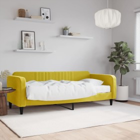 Sofá cama con colchón terciopelo amarillo 90x200