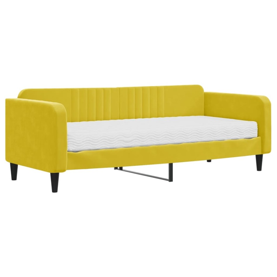 Sofá cama con colchón terciopelo amarillo 90x200
