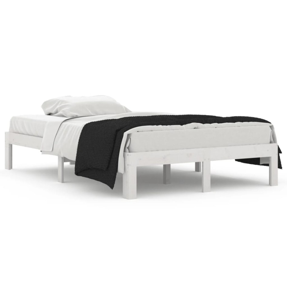 Estructura de cama doble pequeña madera maciza blanca