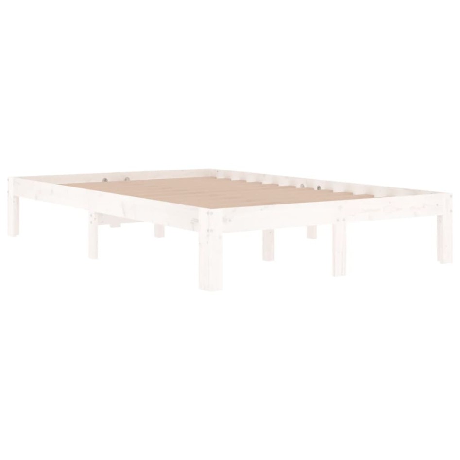 Estructura de cama doble pequeña madera maciza blanca