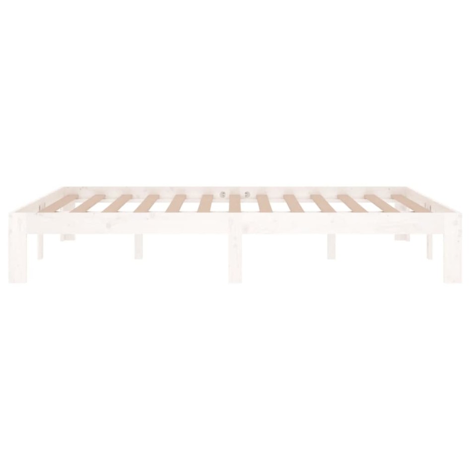 Estructura de cama de madera maciza blanca 135x190