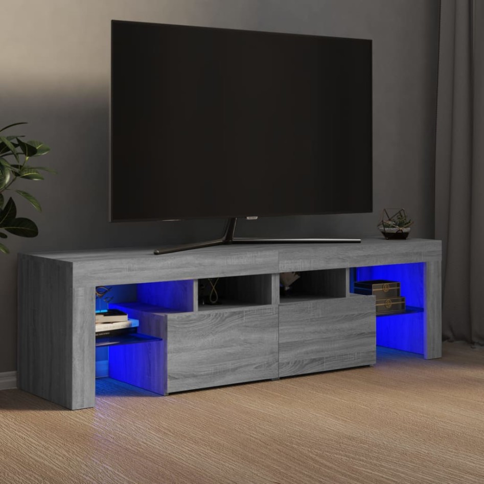 Mueble de TV con luces LED gris Sonoma 140x36,5x40