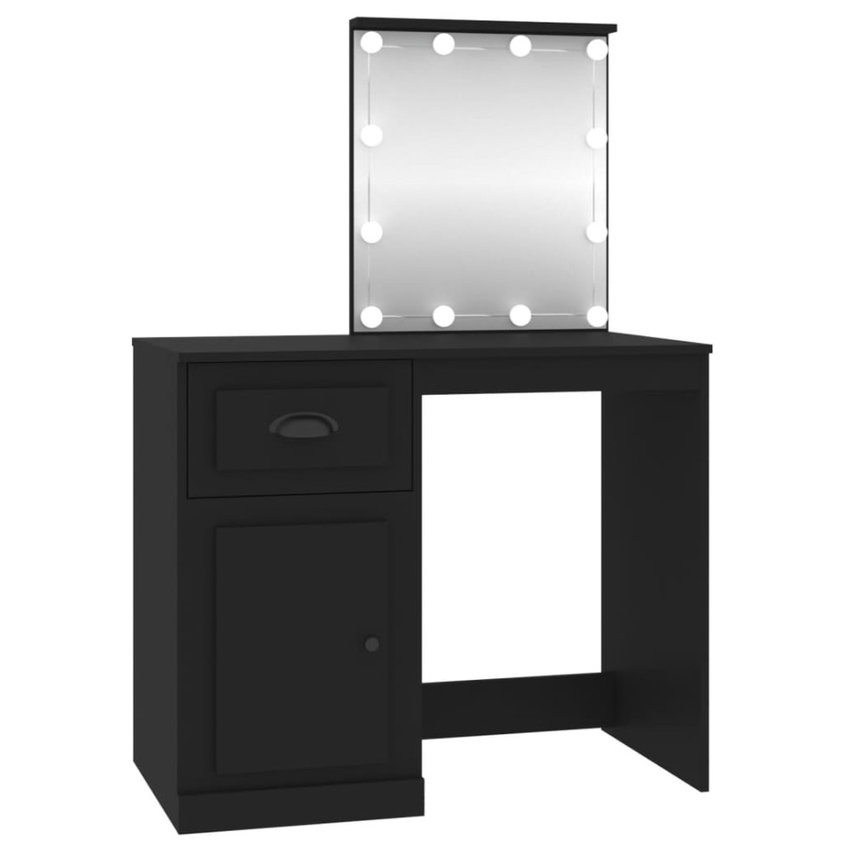 Tocador con LED madera contrachapada negro 90x50x132,5