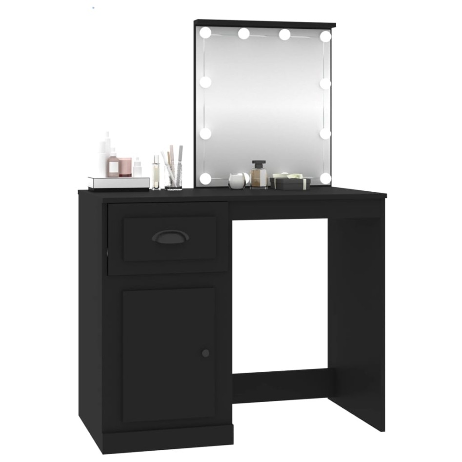 Tocador con LED madera contrachapada negro 90x50x132,5