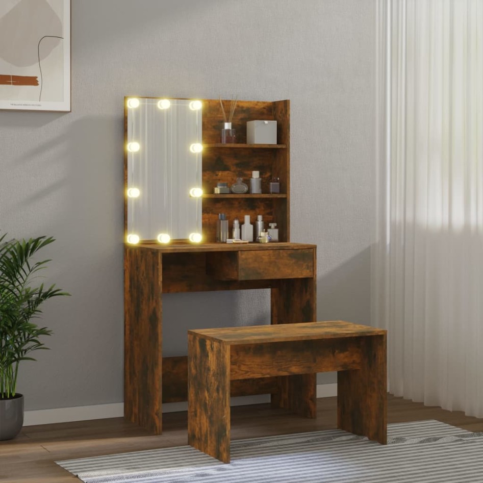 Juego de tocador con LED madera contrachapada roble
