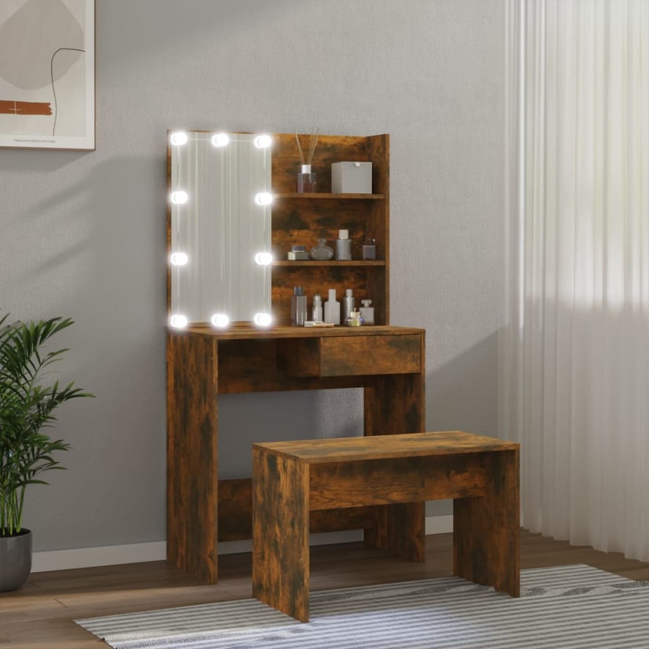 Juego de tocador con LED madera contrachapada roble