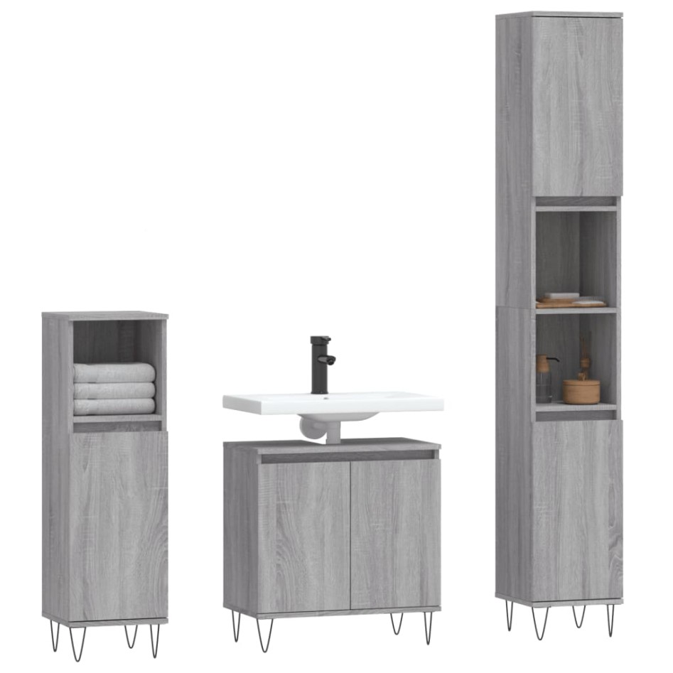 Set de muebles de baño 3 pzas madera contrachapada gris
